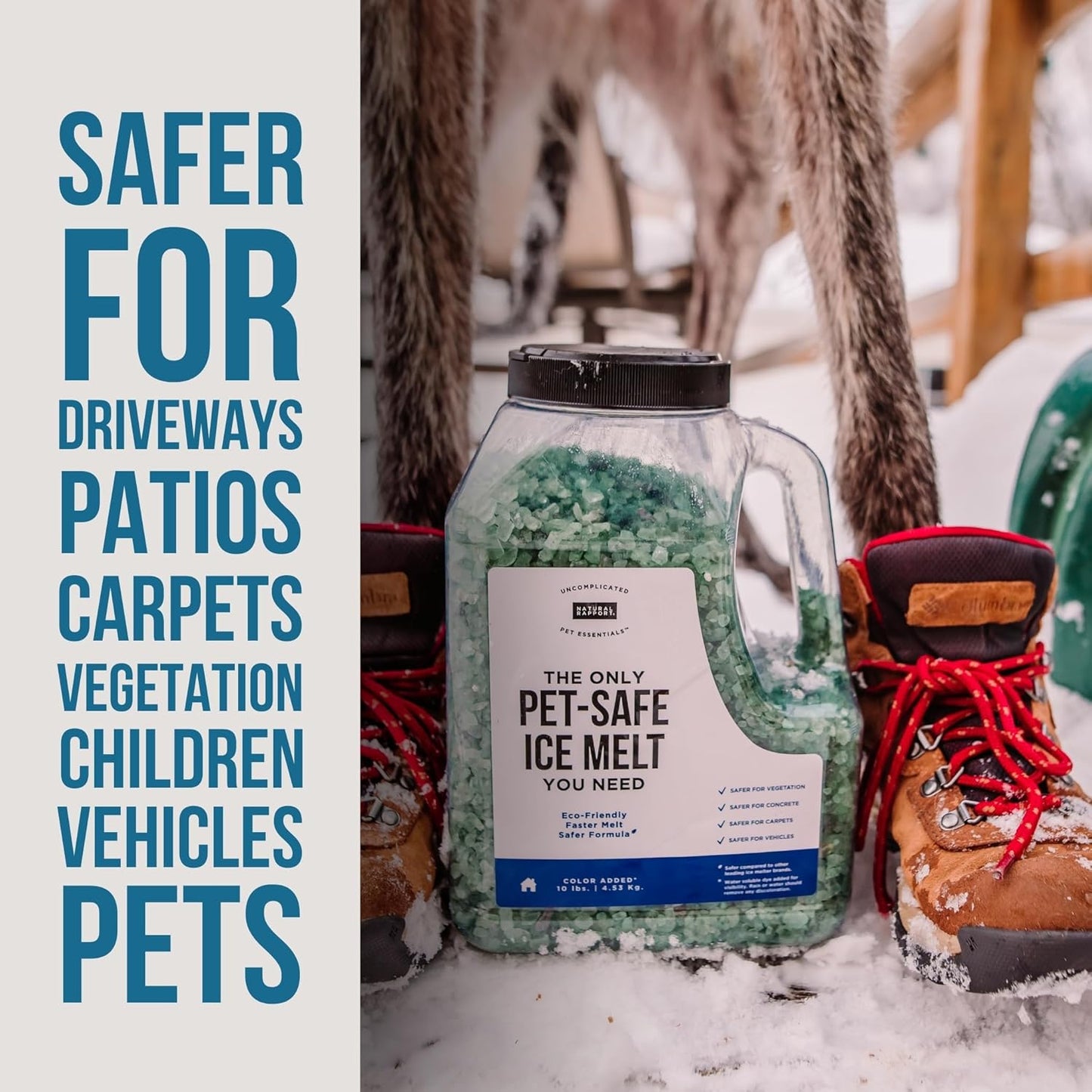 Pet Friendly Ice Melt - Calcium Chloride Free, Pet Safe Ice Melter, Rock Salt Alternative - Time Release Deicer Formula Lasts 3X Longer (10 Lb)