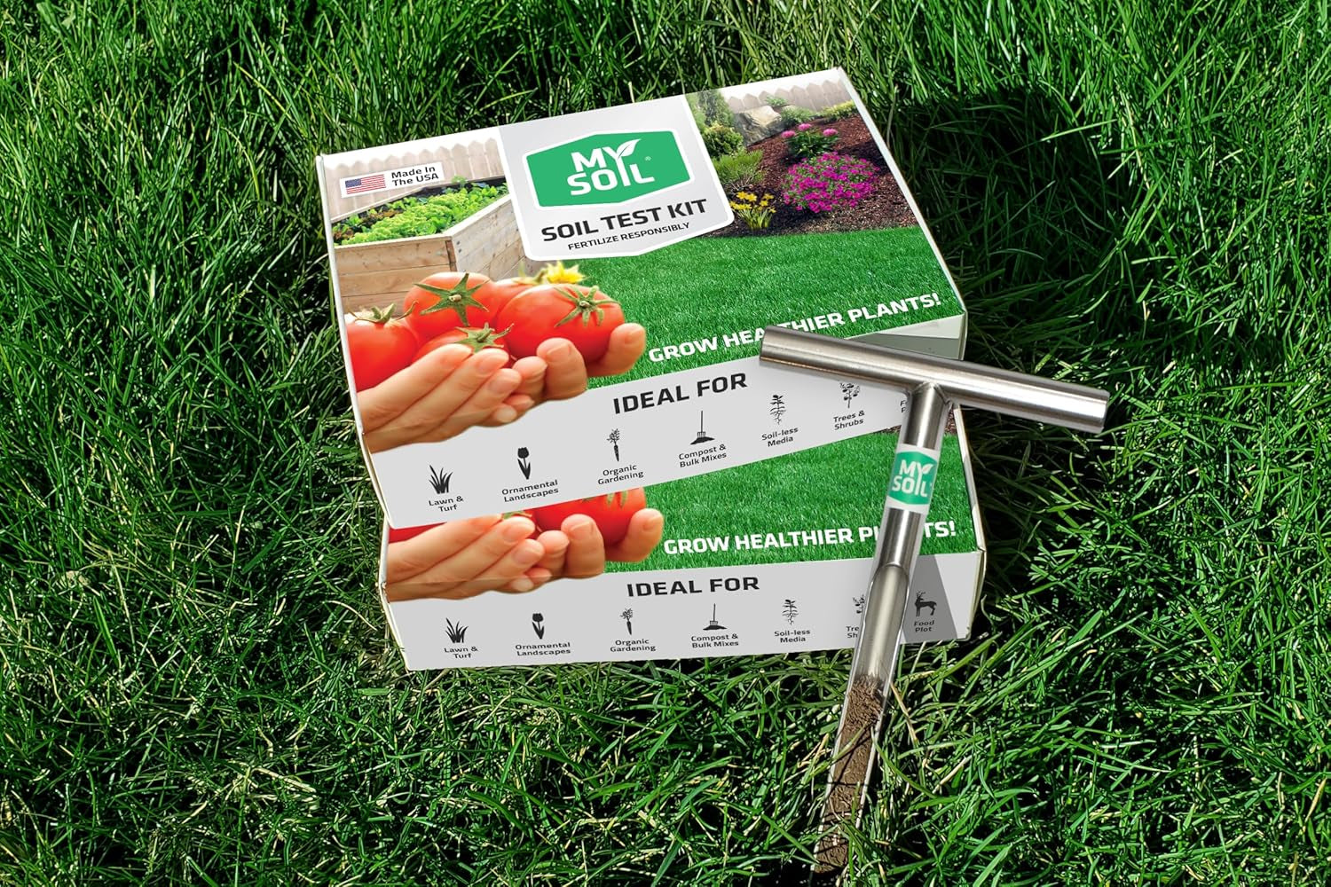 Mysoil Test Kit PRO Pack, Unlock Your Lawn & Garden Potential, Complete & Accurate Nutrient and Ph Analysis with Recommendations Tailored to Your Soil and Plant Needs | 2 Test Kits + 1 Soil Probe