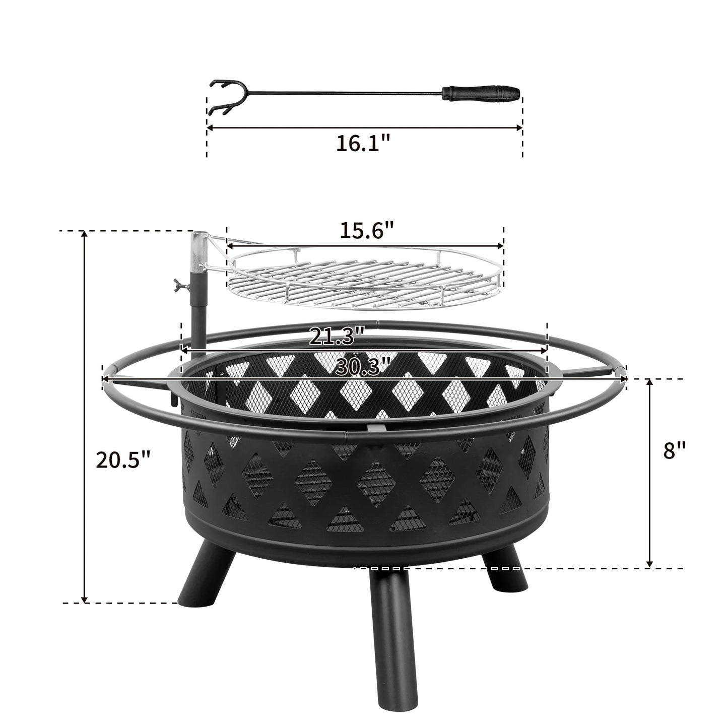 Fire Pit for outside 30 Inch Firepit Large Steel Firepit Bowl with Removable Cooking Swivel BBQ Grill for Backyard Patio