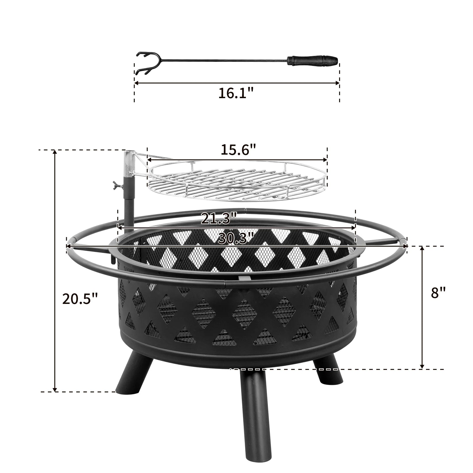 Fire Pit for outside 30 Inch Firepit Large Steel Firepit Bowl with Removable Cooking Swivel BBQ Grill for Backyard Patio