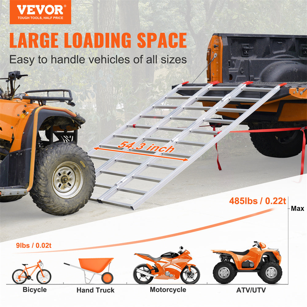 VEVOR 77" Tri-Fold Aluminum Loading Ramp - 1500 lbs Capacity for ATVs, UTVs & Lawn Tractors