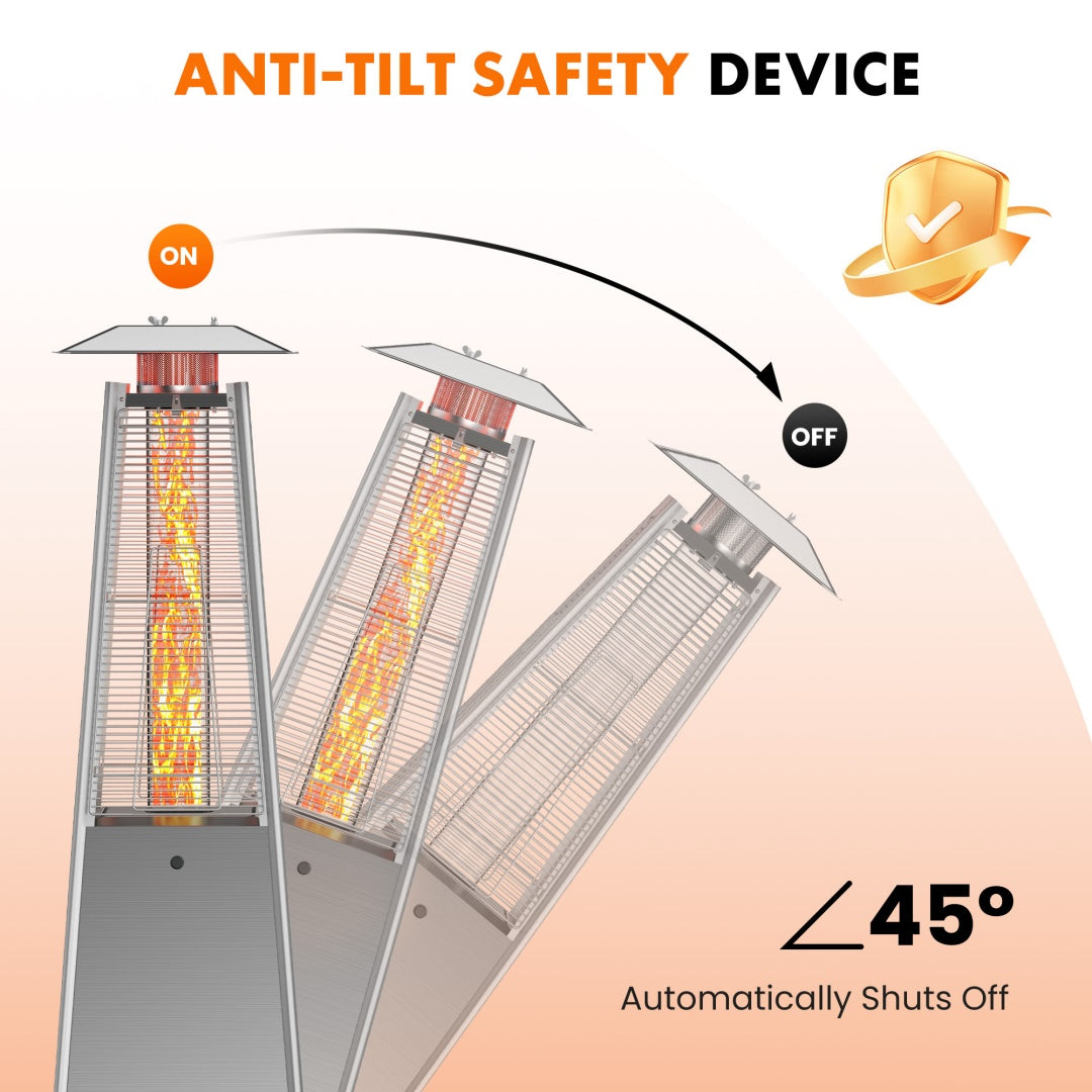 48,000 BTU Propane Pyramid Patio Heater with LED Lights, Wheels & Safety