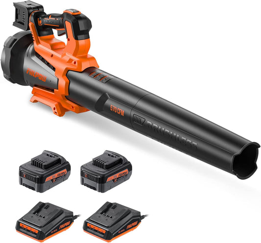 40V 570CFM Leaf Blower, Brushless Leaf Blower Cordless with 2×4.0Ah Batteries and Fast Charger, Turbo Mode and 3 Variable Speed Lock, Axial Fan, Blower for Lawn Care, Yard, Driveway, Walkway