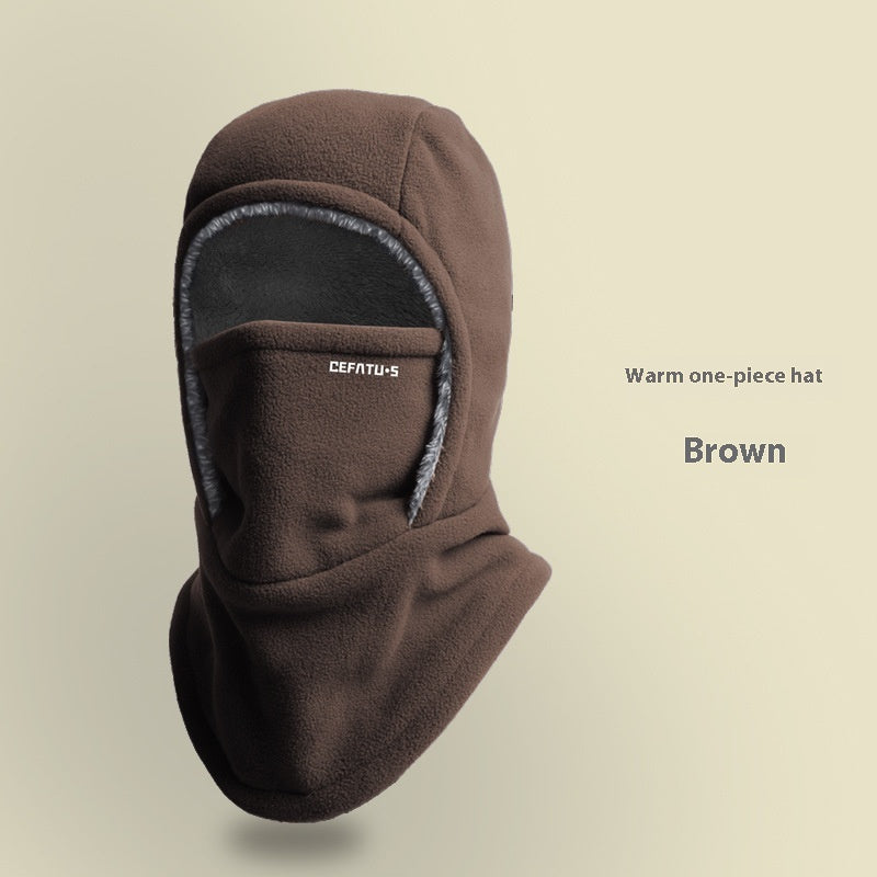 Winter Fleece Hooded Scarf with Face Mask - Windproof Thermal Neck Warmer