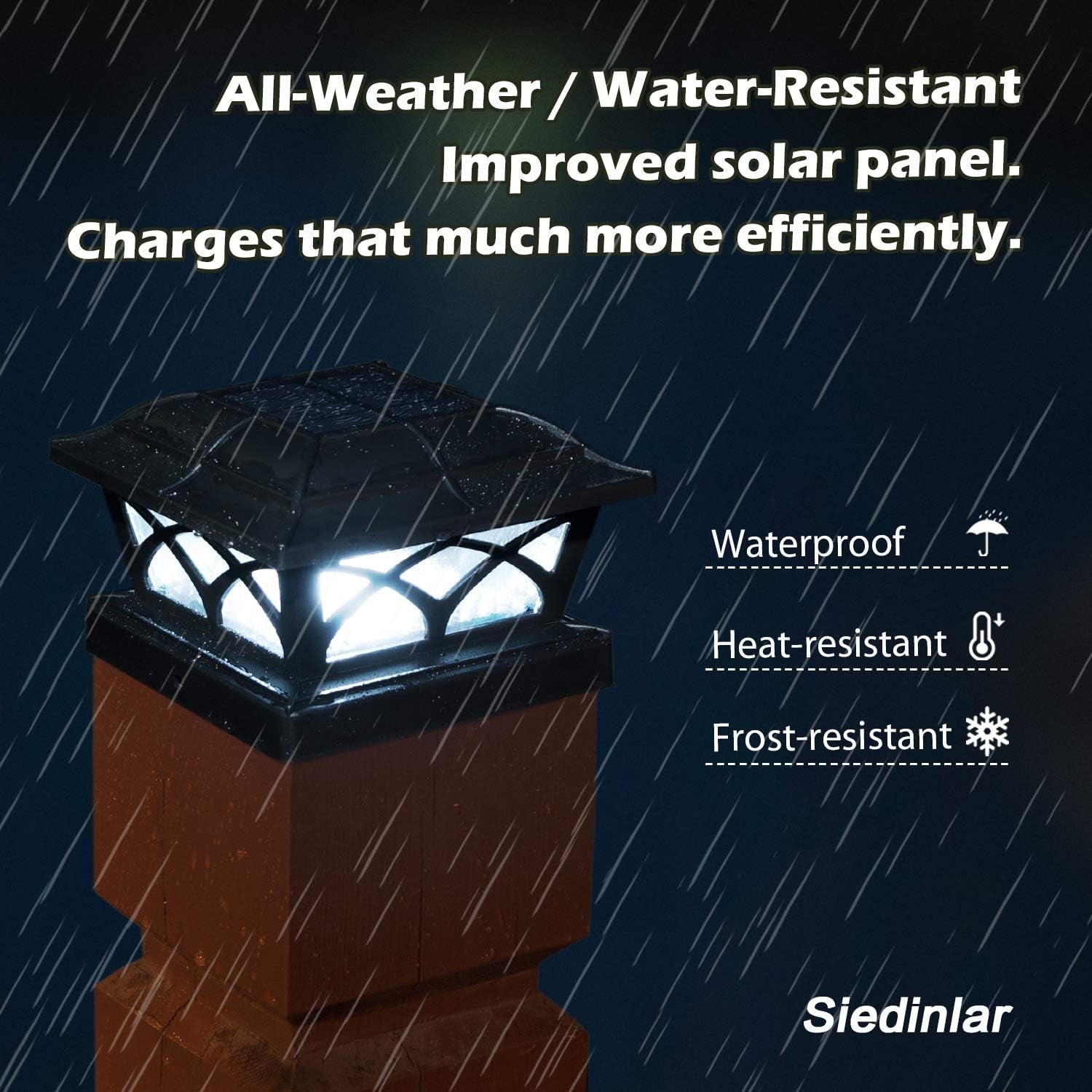 Solar Post Cap Lights Outdoor Glass 2 Modes 8 Leds for 4X4 5X5 6X6 Posts Deck Fence Patio Decoration Warm White/Cool White Lighting Black (2 Pack)