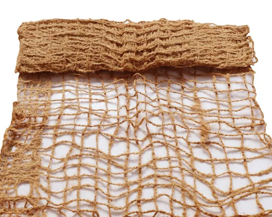 Brown jute mesh fabric on a white background