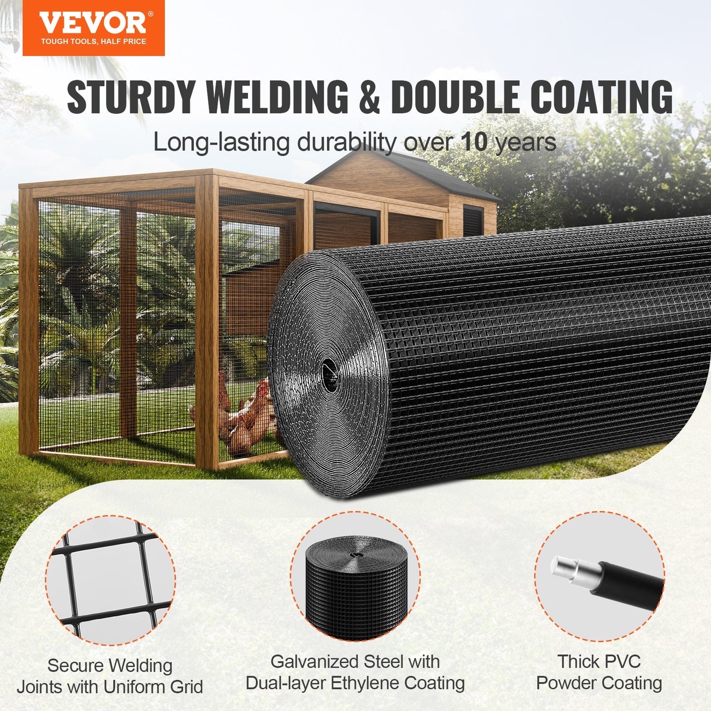 Galvanized Hardware Cloth, 36"x100' 19-Gauge Vinyl Coated