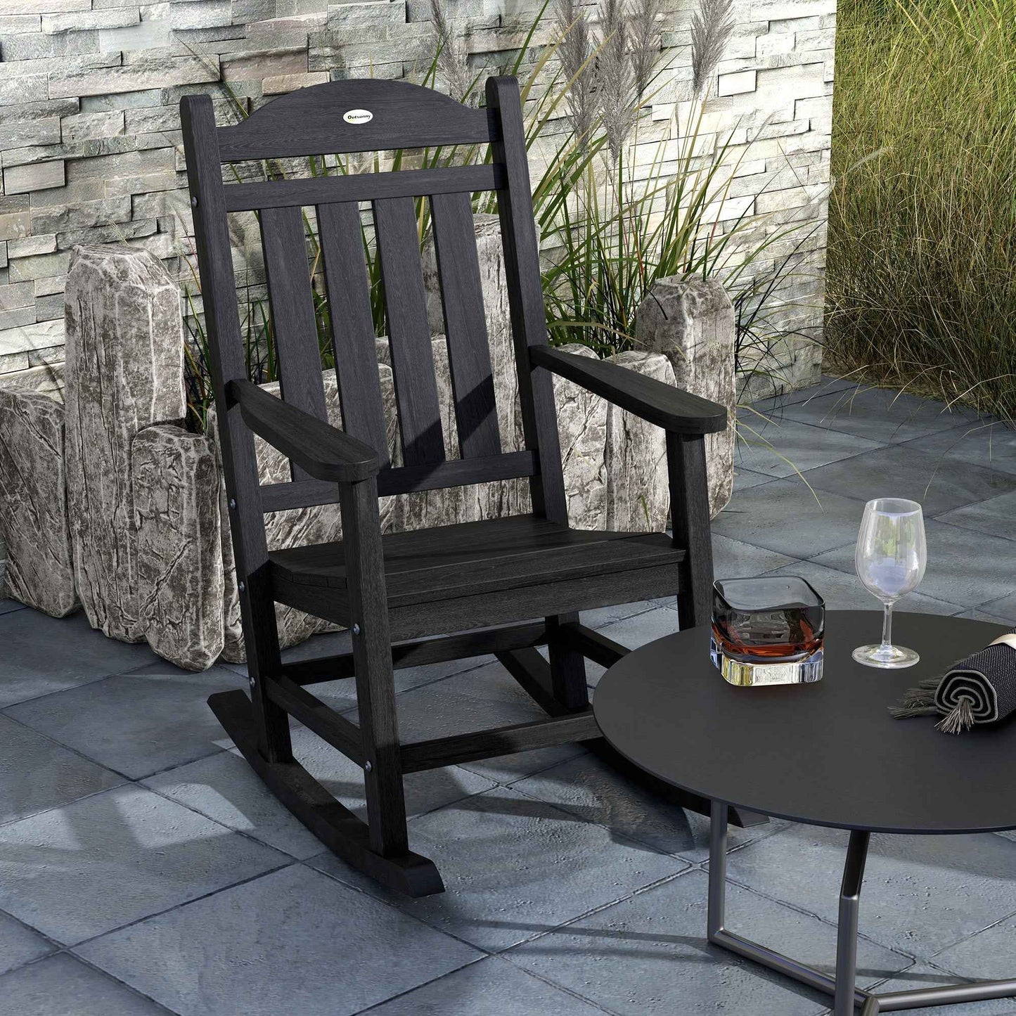 2-Piece Outdoor Rocking Chair Set – Weatherproof HDPE with Armrests