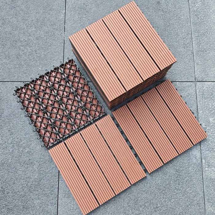 Extra-Thick 22mm Interlocking Wood-Plastic Deck Tiles, 12"x12", Box of 11 - Rooted Supplies
