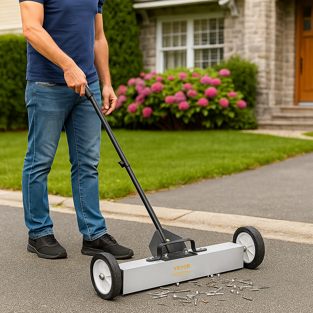 VEVOR 50lb Magnetic Sweeper - 24" Rolling Push-Type with Telescoping Handle