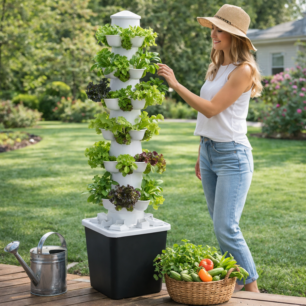 30-Plant Vertical Hydroponic Growing System Tower - Indoor Outdoor Garden Kit