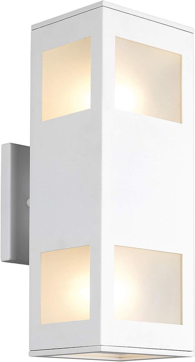 Porch Lights Outdoor Modern - IP64 Waterproof Aluminum and Tempered Glass Cover, 13" Rectangular Up/Down Wall Sconce for Porch, Garage & Patio, Exterior Lighting, Black, 2 Pack