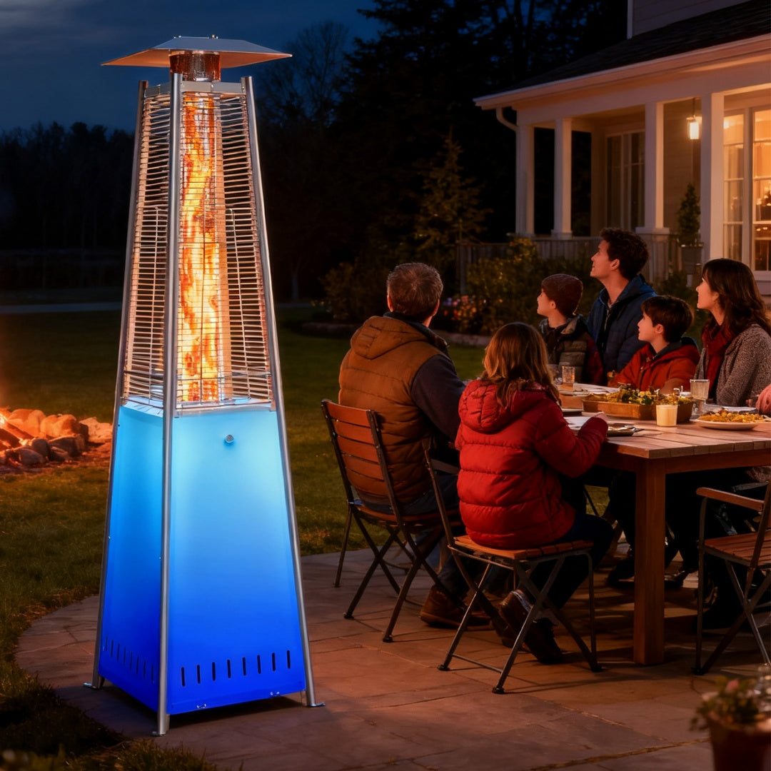 48,000 BTU Propane Pyramid Patio Heater with LED Lights, Wheels & Safety