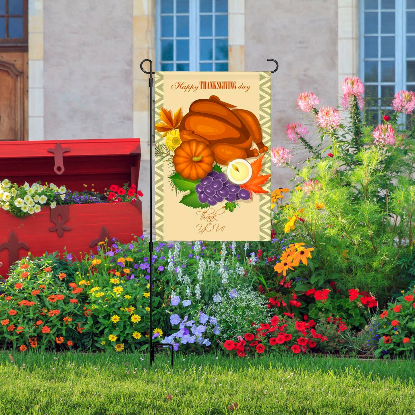 Garden Flag Stand 36" - Weather Resistant Iron Pole Holder for 12.5x18" Flags