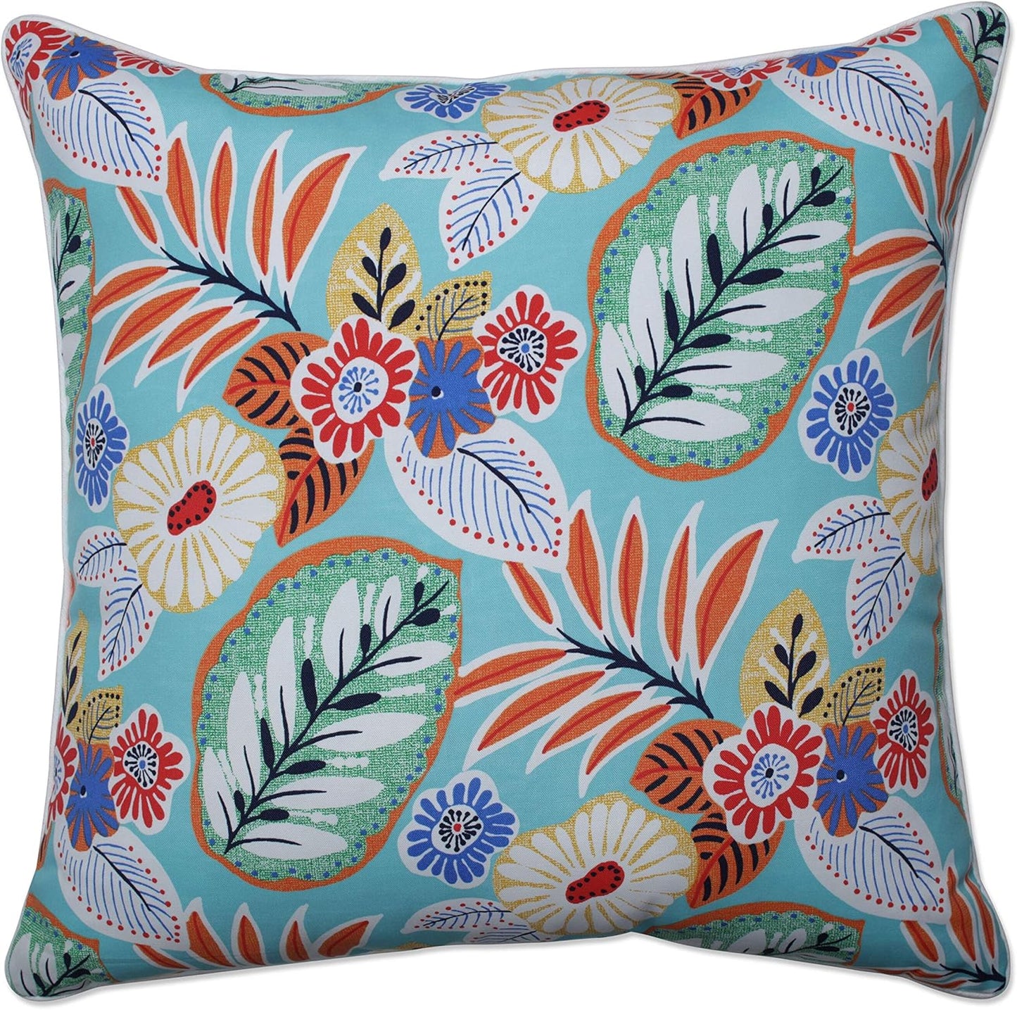 Floral Indoor/Outdoor Accent Throw Pillow Plush Fill, Weather, and Fade Resistant, Lumbar - 11.5" X 18.5", Blue/Brown Pom Pom Play 2 Count