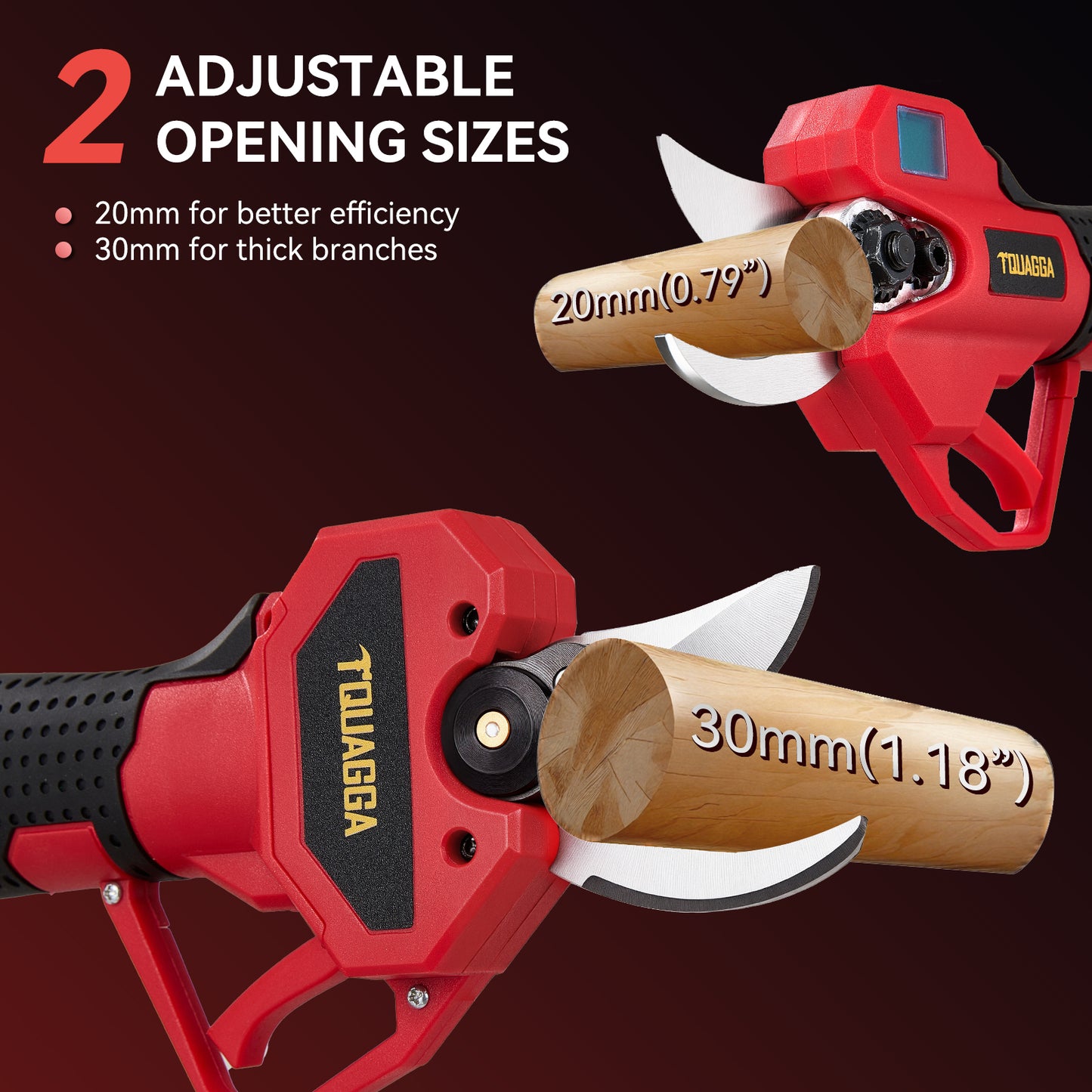 21V Cordless Electric Pruning Shears - 28mm Max Cut with 2 Batteries