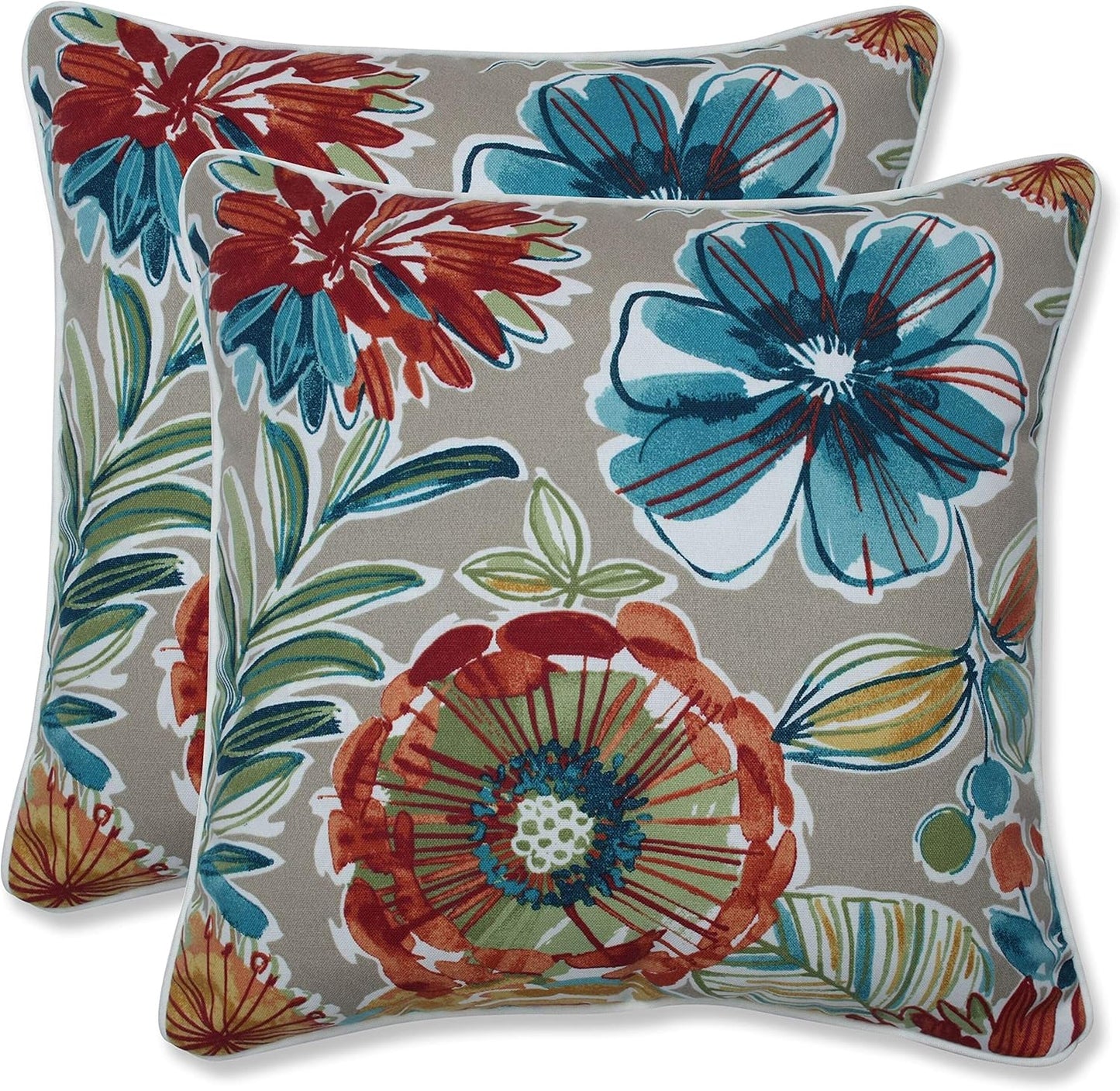 Floral Indoor/Outdoor Accent Throw Pillow Plush Fill, Weather, and Fade Resistant, Lumbar - 11.5" X 18.5", Blue/Brown Pom Pom Play 2 Count