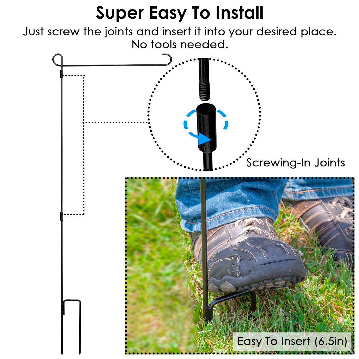 Garden Flag Stand 36" - Weather Resistant Iron Pole Holder for 12.5x18" Flags