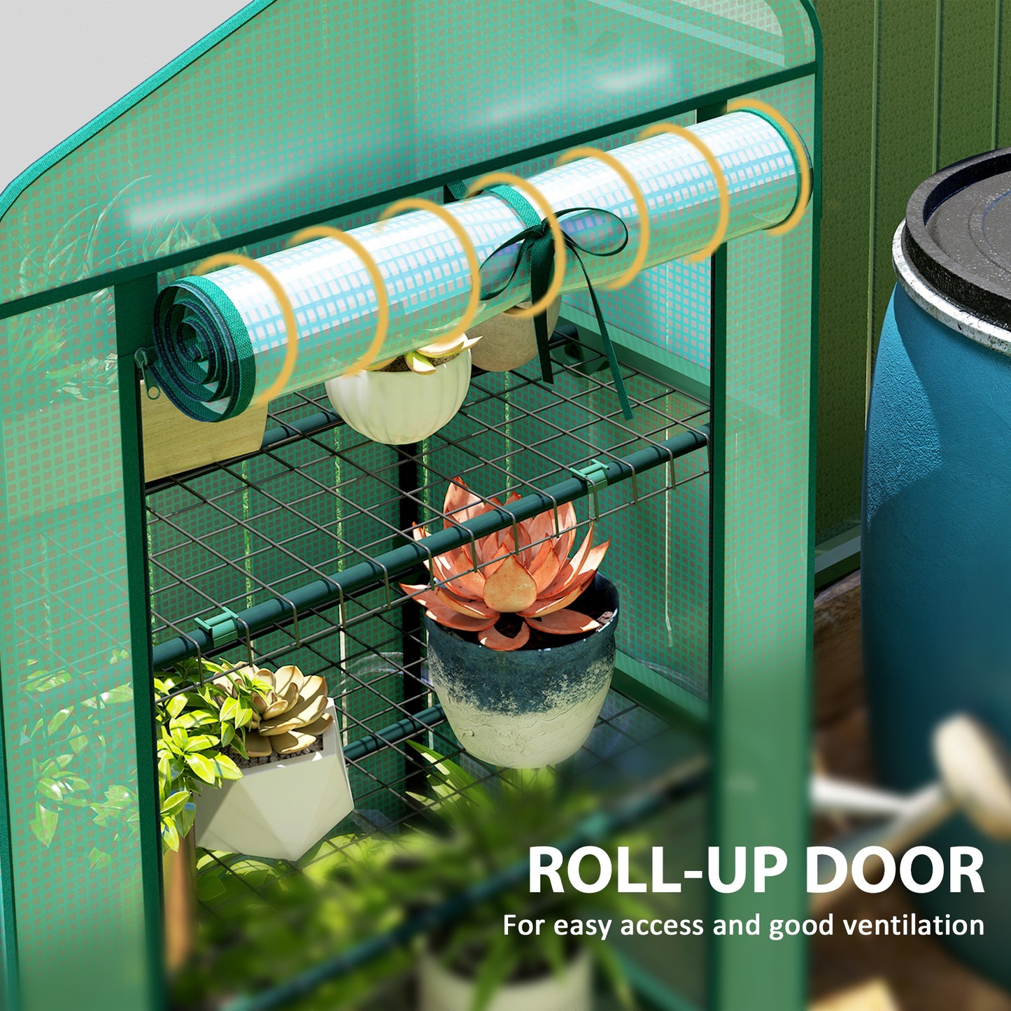 4-Tier Mini Greenhouse with Mesh Roof & PE Cover (27.6x19.7x62 in)