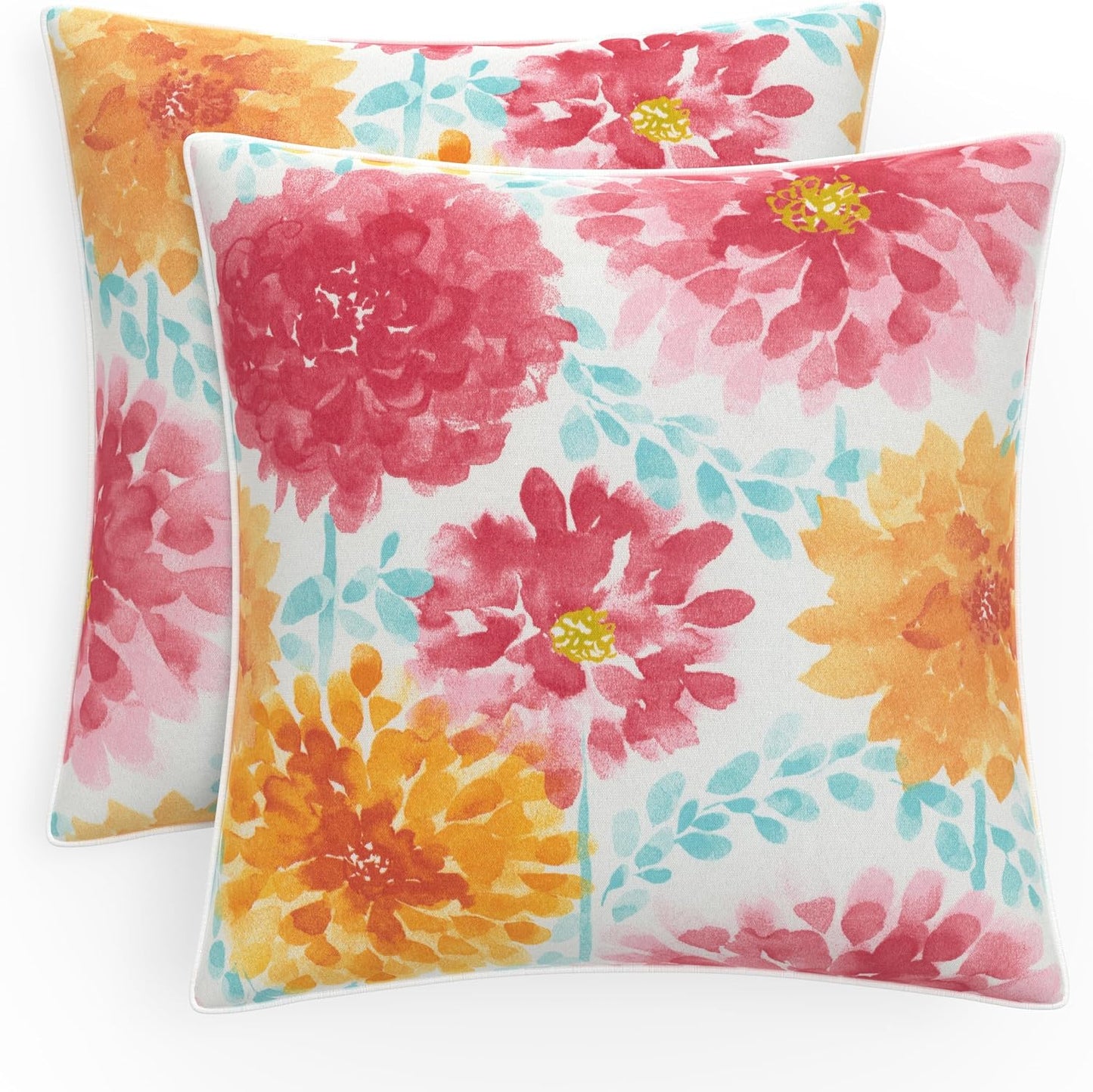 Floral Indoor/Outdoor Accent Throw Pillow Plush Fill, Weather, and Fade Resistant, Lumbar - 11.5" X 18.5", Blue/Brown Pom Pom Play 2 Count