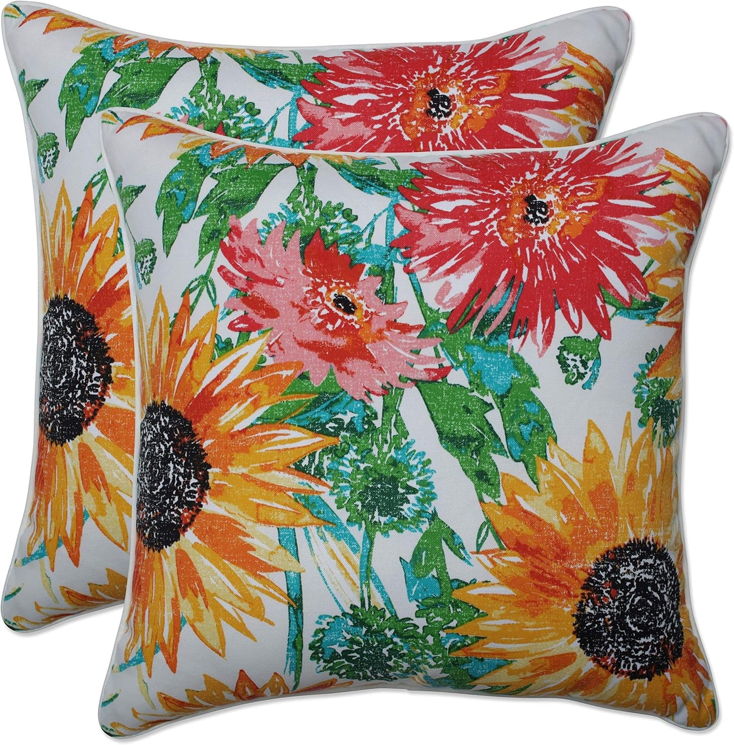 Floral Indoor/Outdoor Accent Throw Pillow Plush Fill, Weather, and Fade Resistant, Lumbar - 11.5" X 18.5", Blue/Brown Pom Pom Play 2 Count