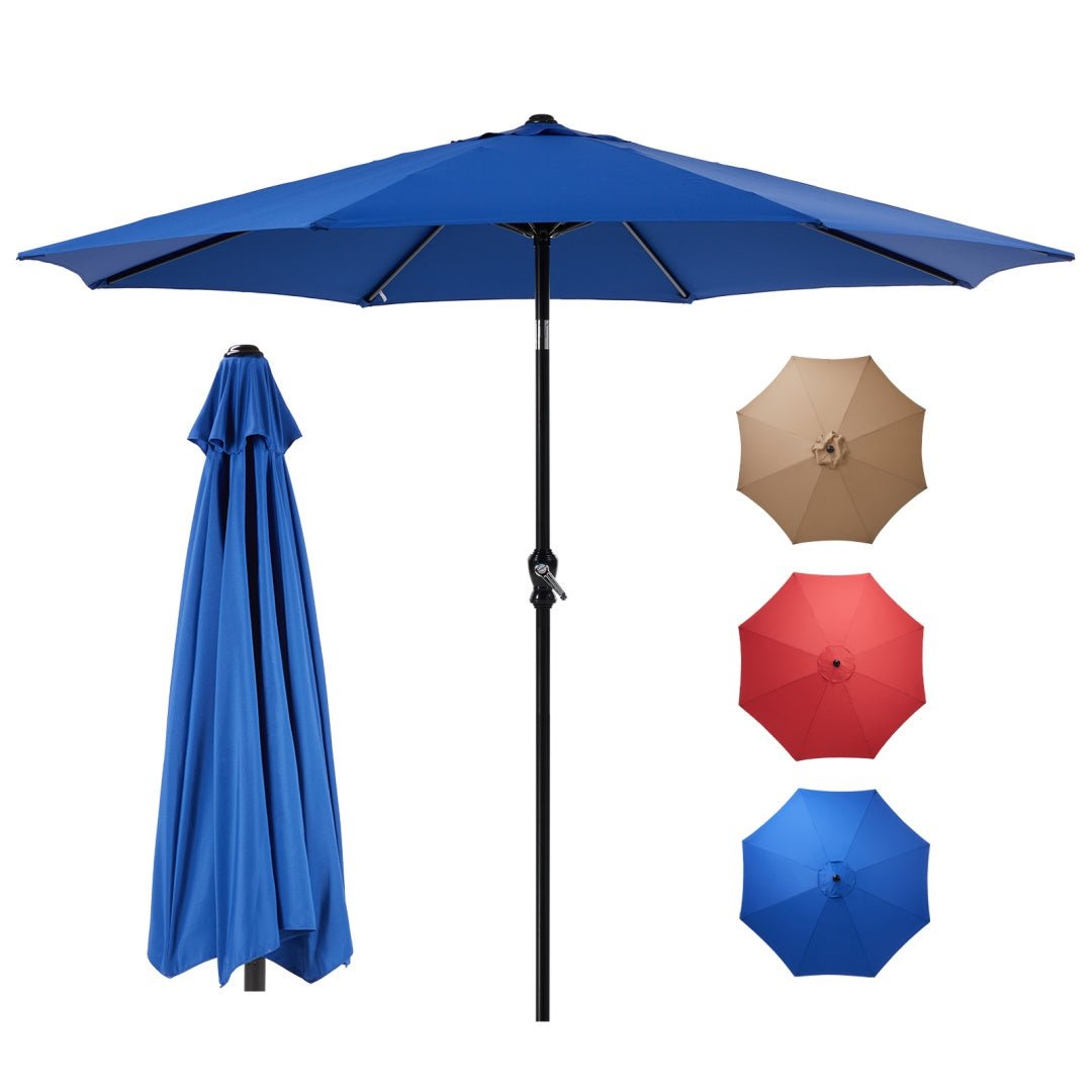 9 ft Patio Market Umbrella with Crank and Push-Button Tilt for Backyard, Deck, and Garden, 8-Rib Aluminum, 3 Colors - Rooted Supplies