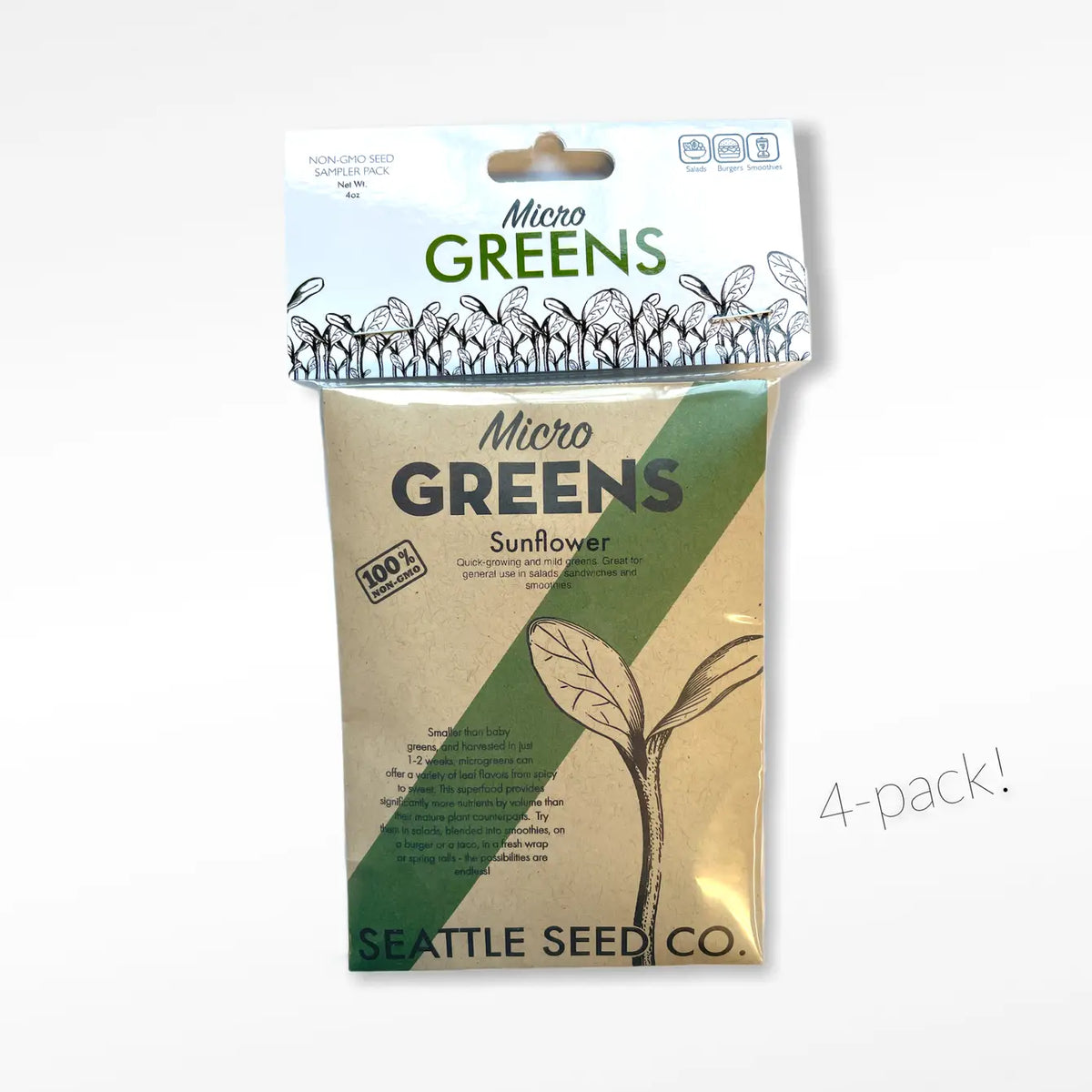 Microgreens Seed Sampler Pack - 4 Non-GMO Varieties, 1 oz Each