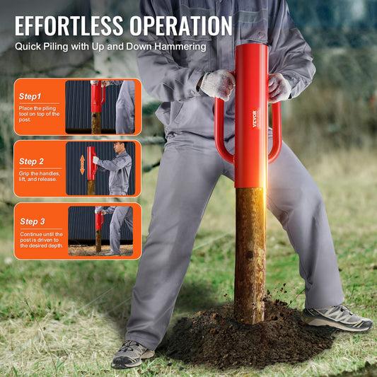 14 lb Heavy-Duty Carbon Steel Manual Fence Post Driver, 2.7" Inner Diameter