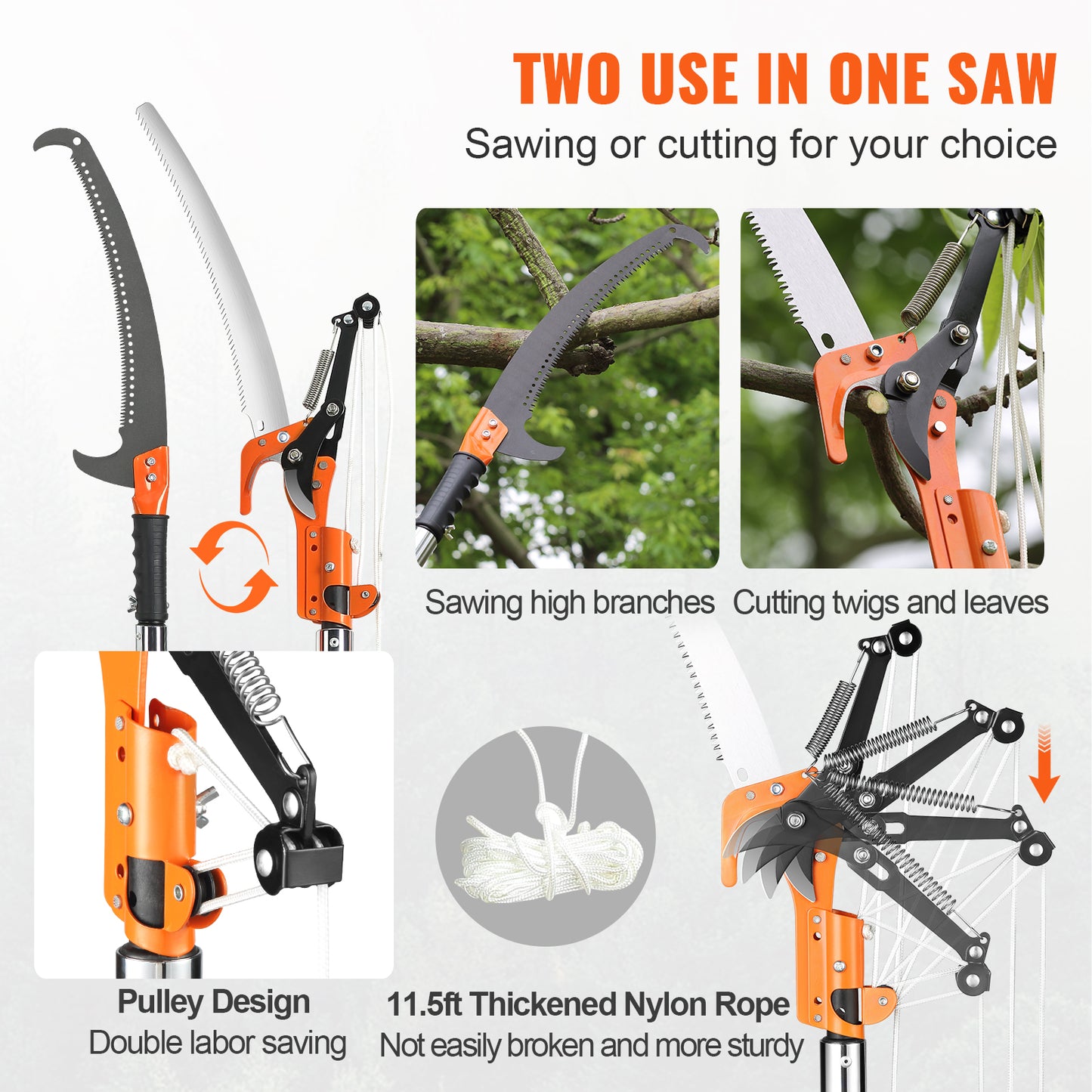 Extendable Manual Pole Saw 7.3-27 Ft - Tree Pruner with Scissors