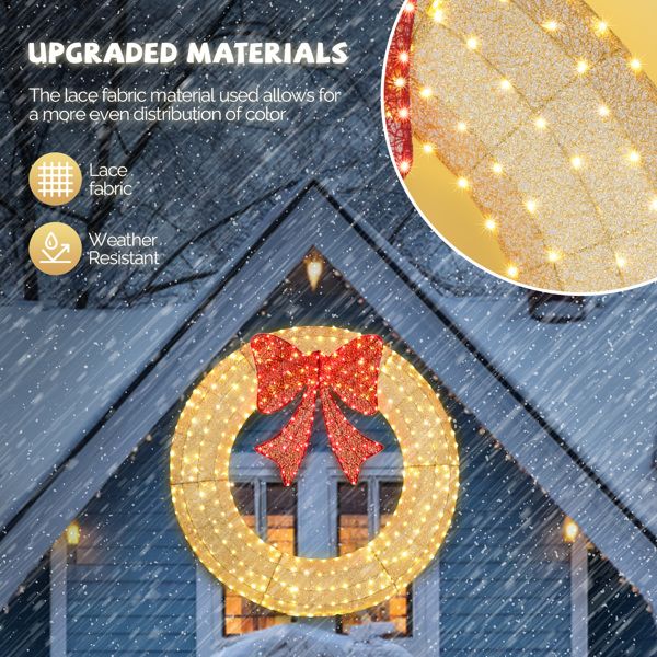 60" Pre-Lit Gold Christmas Wreath with 400 LED Lights & Red Bow