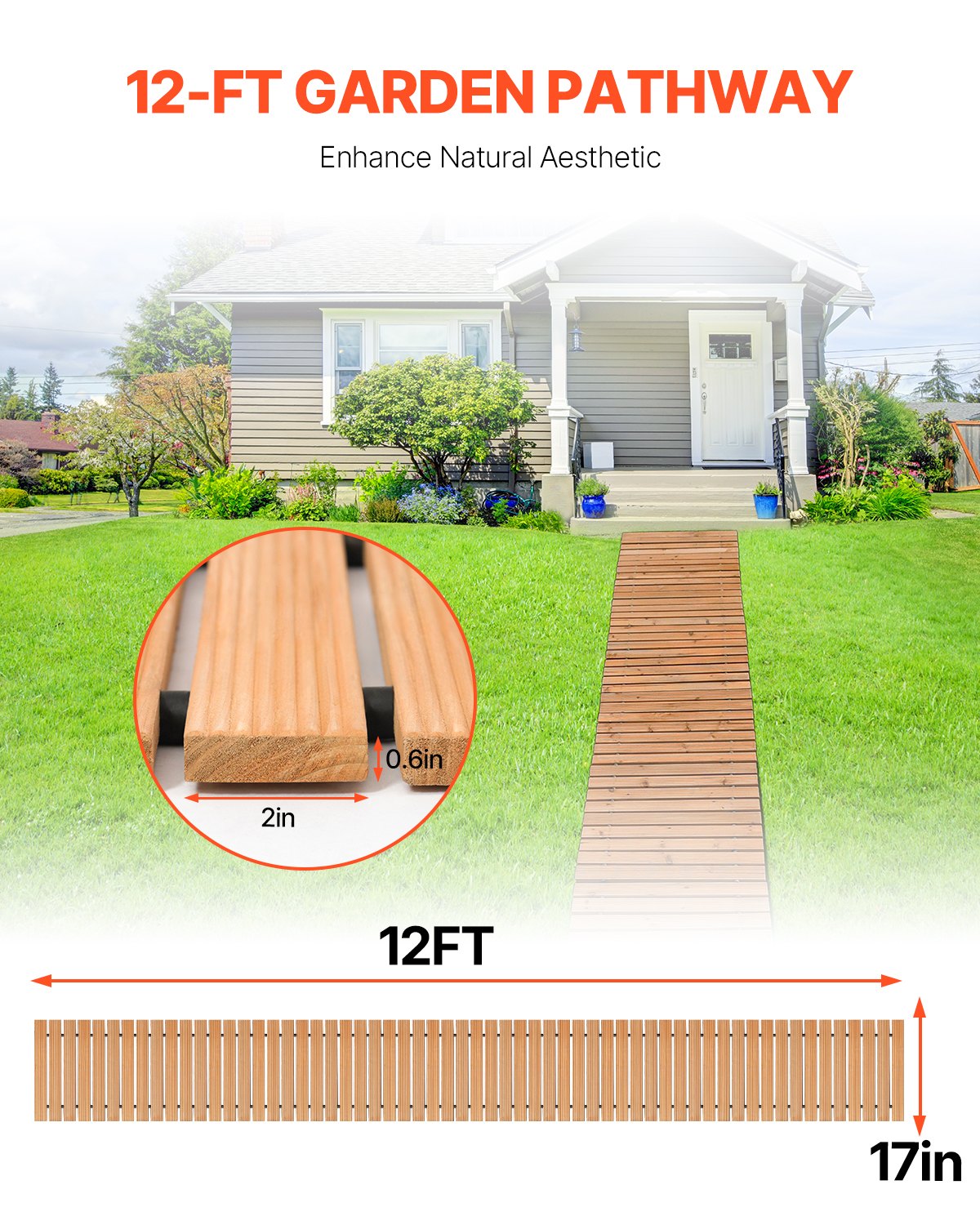 Roll-Out Cedar Garden Pathway | Weather-Resistant, Non-Slip Walkway