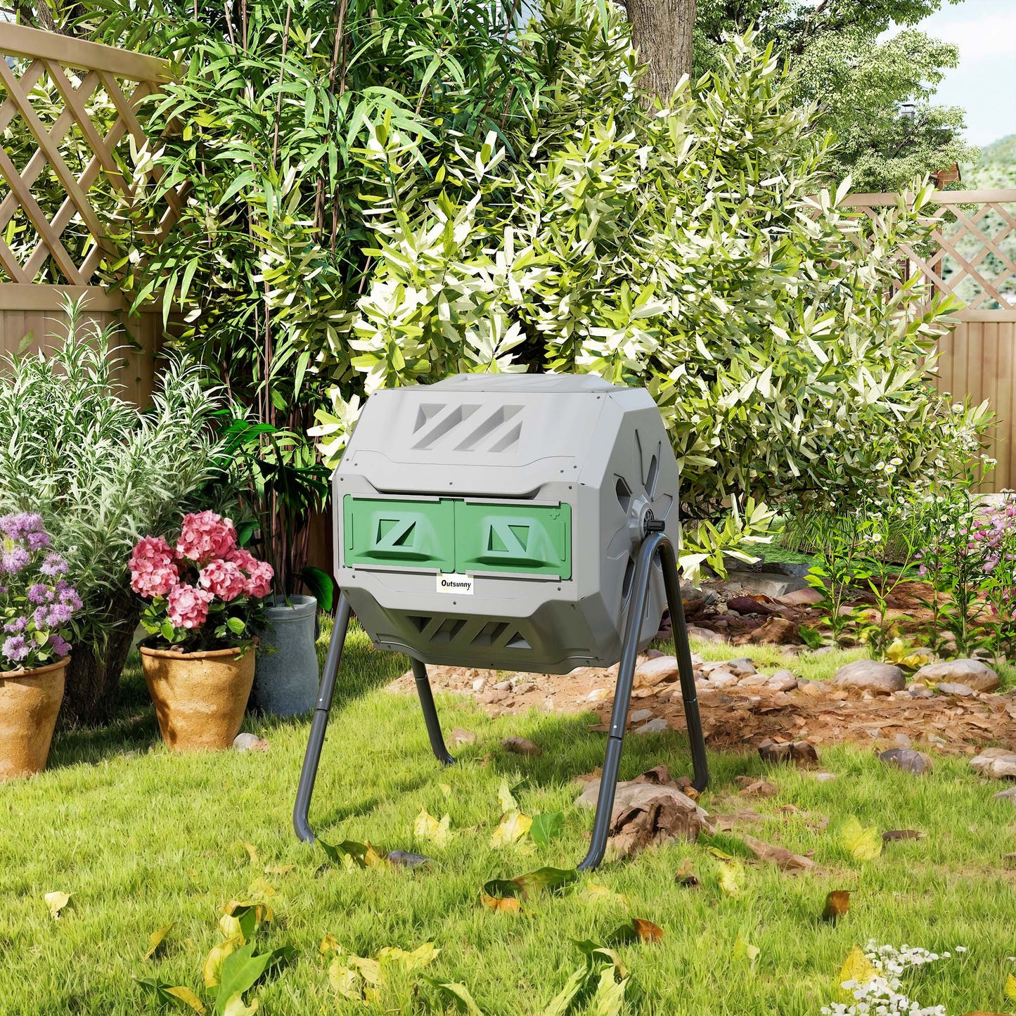 43-Gallon Dual Chamber Tumbling Composter with 360° Rotation