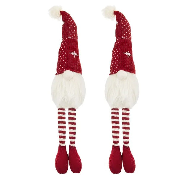 2 pc Christmas Gnome Figurine - Red White Striped Legs Holiday Decoration