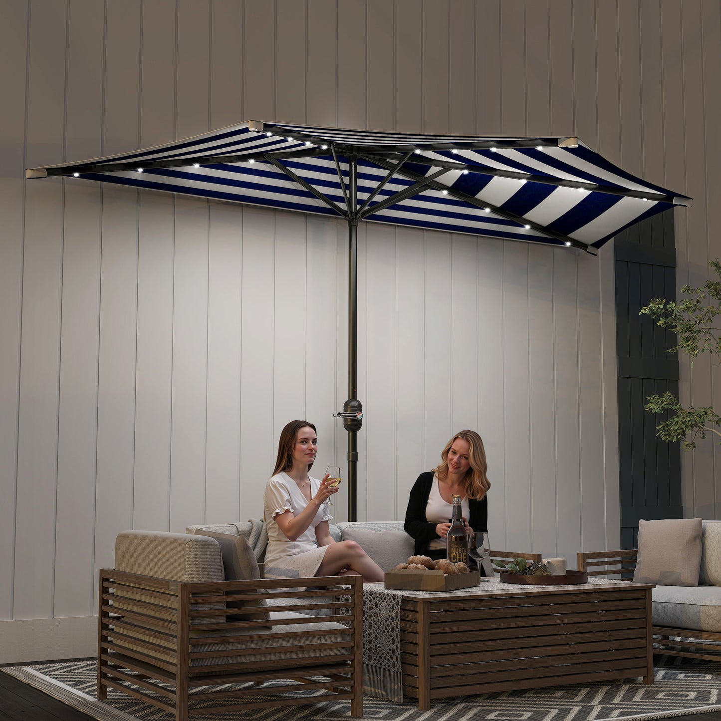 8.5 ft Solar LED Wall Umbrella – Wind Resistant, UPF 30+, Balcony & Patio