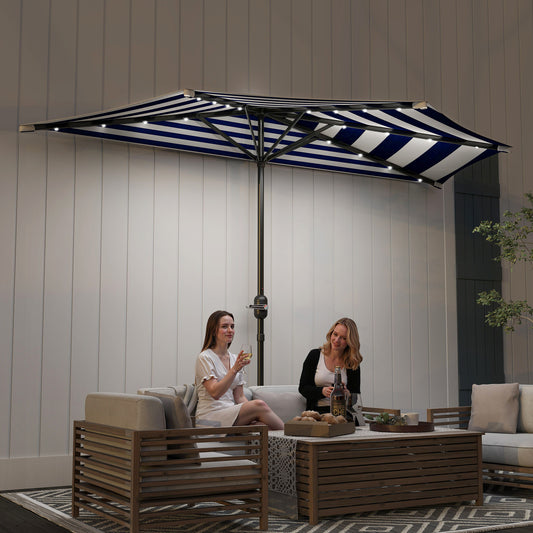 8.5 ft Solar LED Wall Umbrella – Wind Resistant, UPF 30+, Balcony & Patio