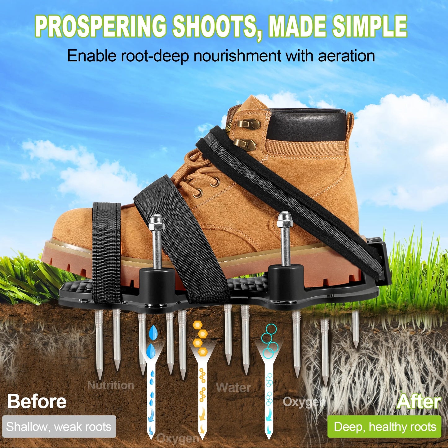 Lawn Aerator Shoes Garden Lawn Shoes with Spikes Black