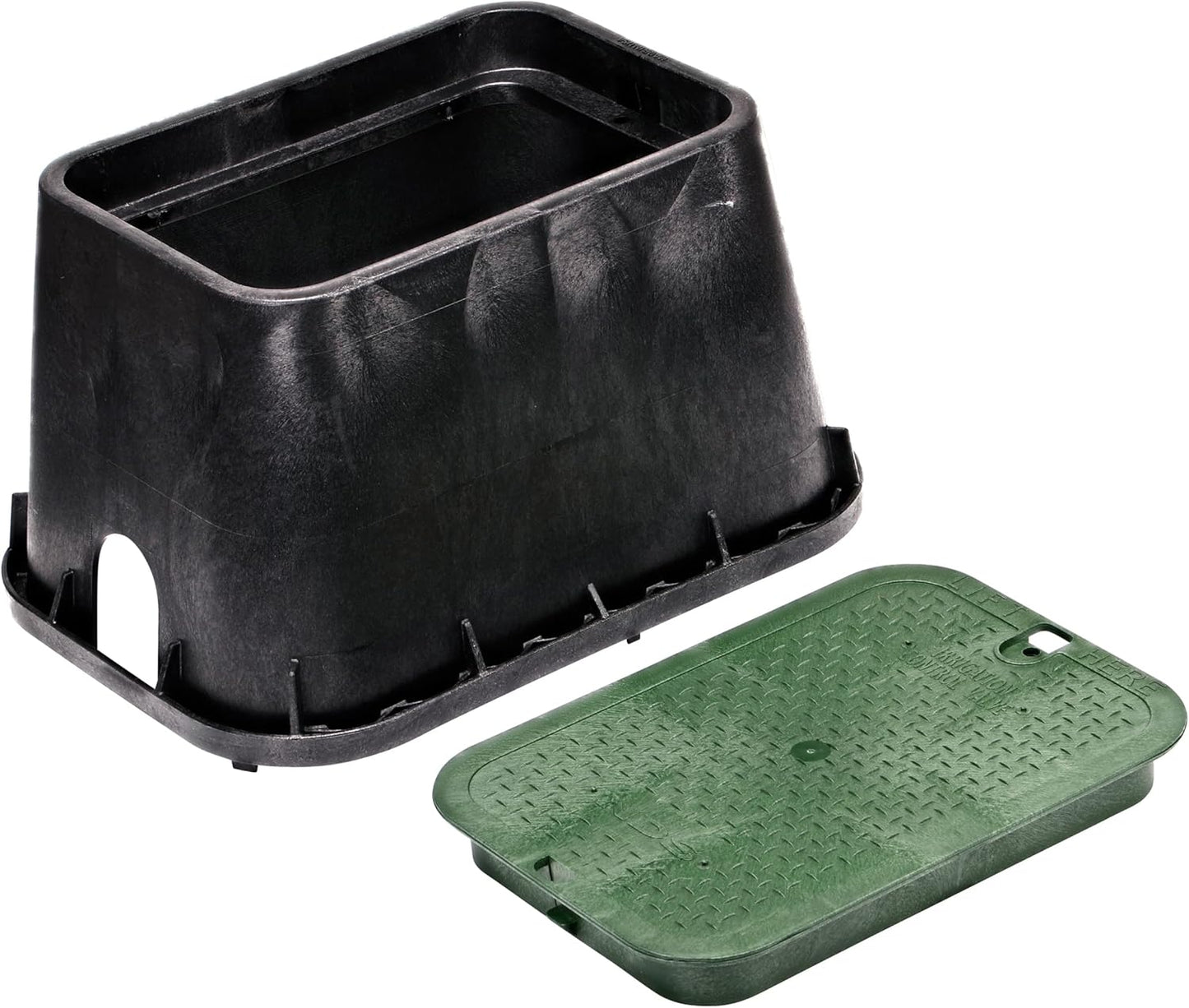 113BC* 10 In. round Valve Box and Cover, 10 In. Height, Irrigation Control Valve Lettering, Black Box, Green Overlapping Cover, Black/Green