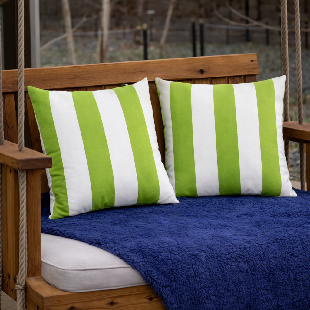 Waterproof Outdoor Throw Pillows 18x18 Stripe Set of 2 – Green or Yellow
