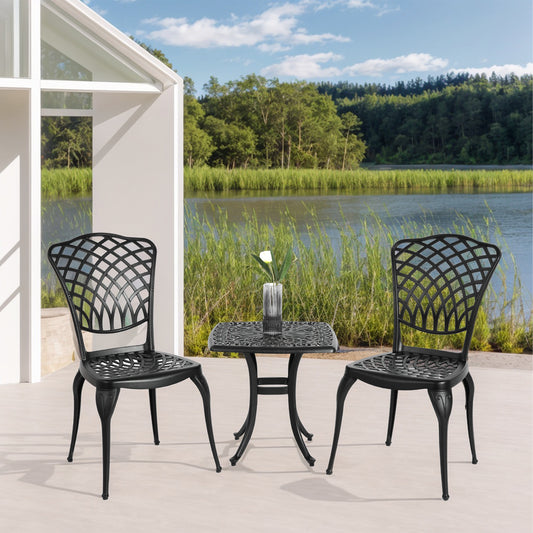 3-Piece Cast Aluminum Bistro Set – Floral & Lattice Design, Rustproof, Black