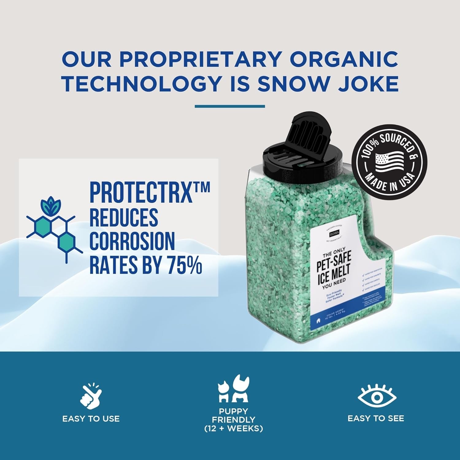 Pet Friendly Ice Melt - Calcium Chloride Free, Pet Safe Ice Melter, Rock Salt Alternative - Time Release Deicer Formula Lasts 3X Longer (10 Lb)