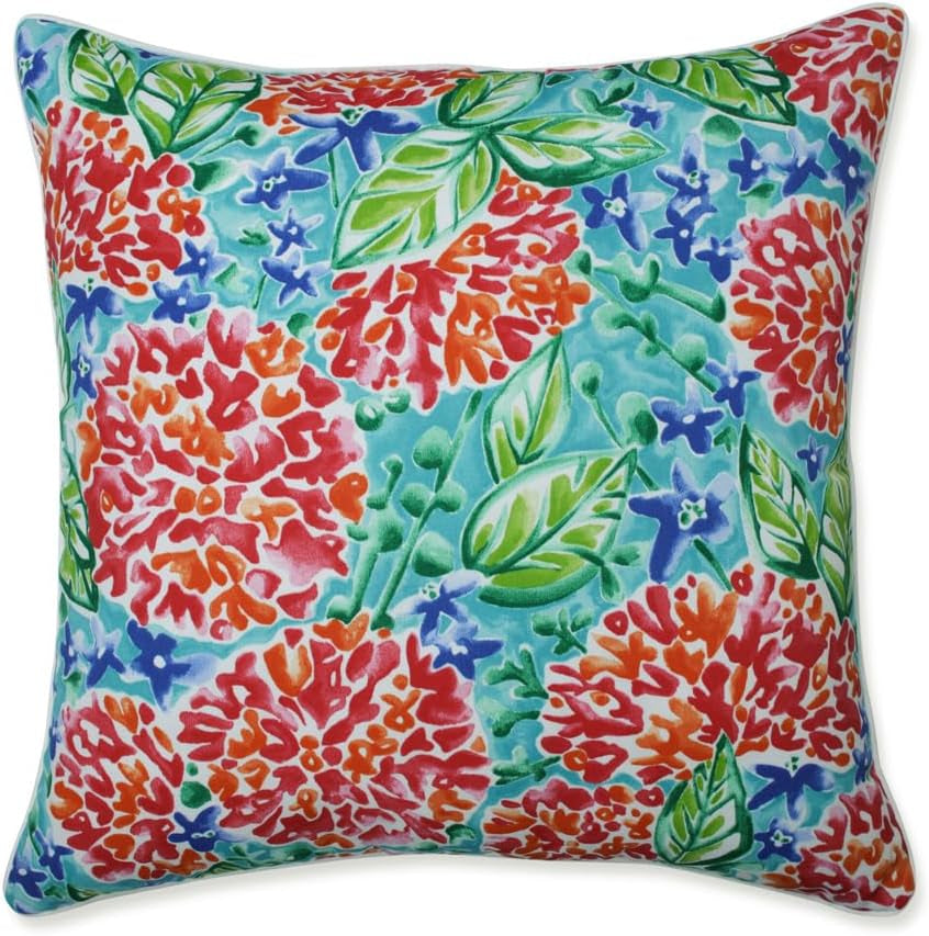 Floral Indoor/Outdoor Accent Throw Pillow Plush Fill, Weather, and Fade Resistant, Lumbar - 11.5" X 18.5", Blue/Brown Pom Pom Play 2 Count