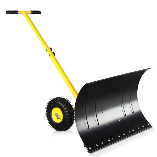 29" Wheeled Snow Pusher Shovel: Adjustable Handle Heavy-Duty Plow