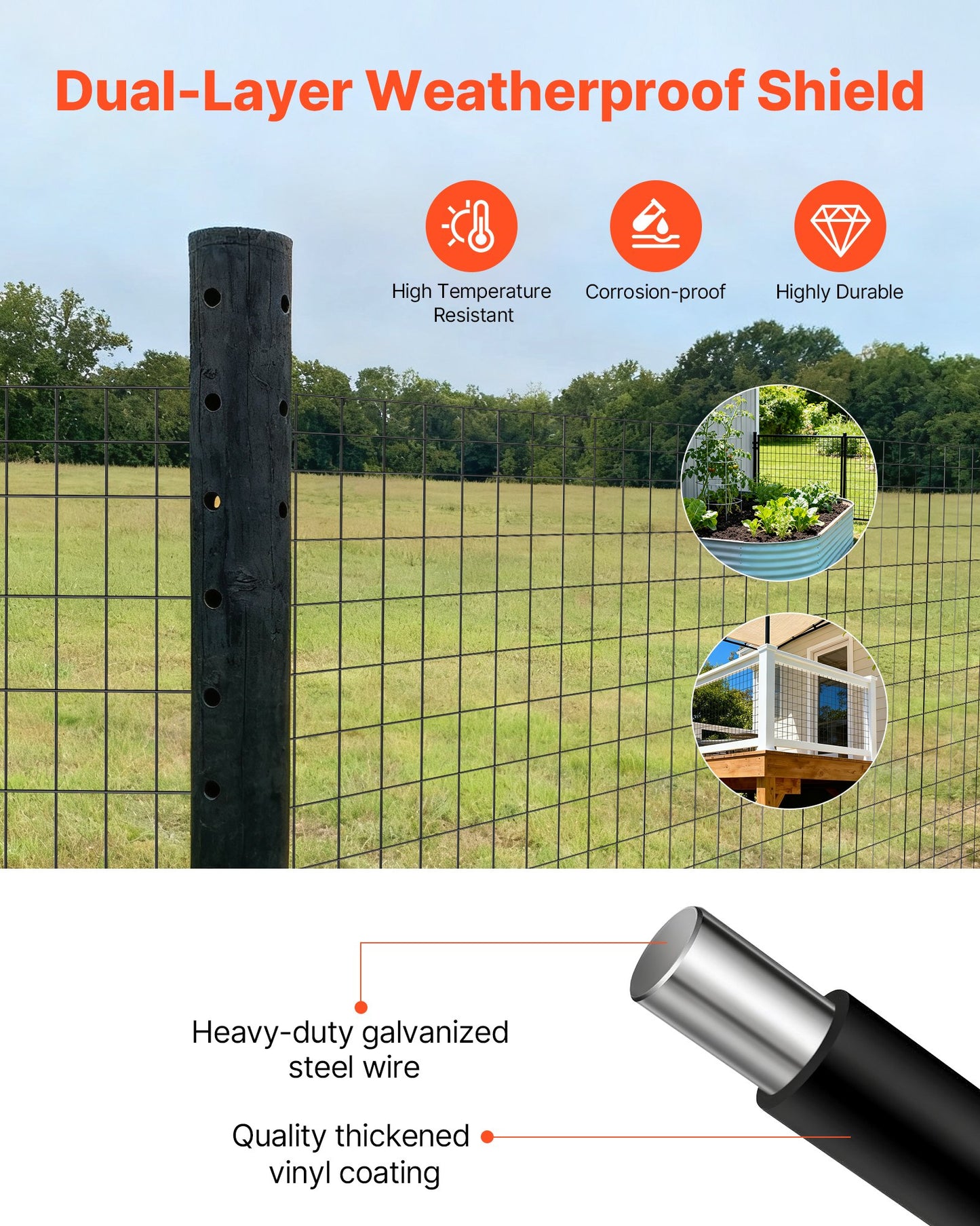 Garden & Livestock Fence - 48" x 50ft Galvanized Steel Mesh for Raised Beds & Animal Enclosures