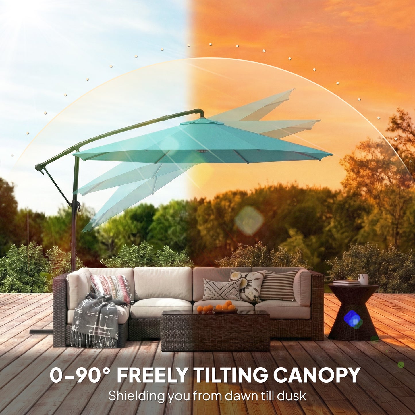 10 ft Sky Blue Offset Cantilever Patio Umbrella – 360° Rotating, Wind Resistant, UPF 30+