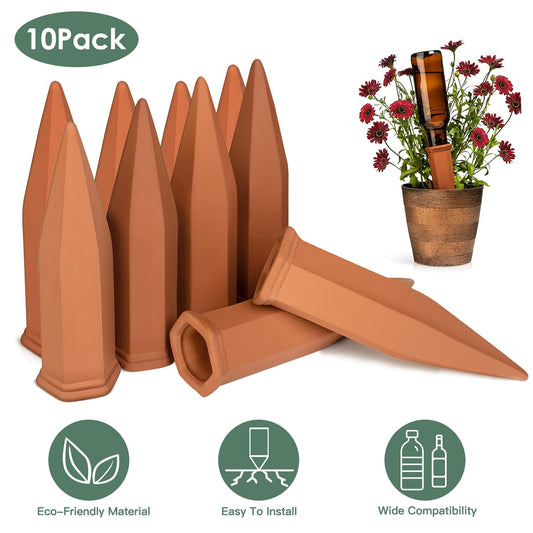 10-Pack Terracotta Self-Watering Spikes for Indoor and Outdoor Plants