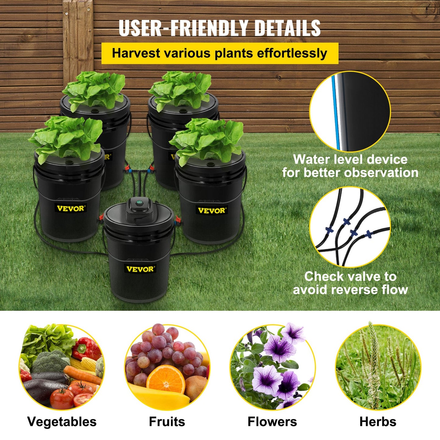 VEVOR DWC Hydroponic System – 5 Gallon 5-Bucket Deep Water Culture Kit