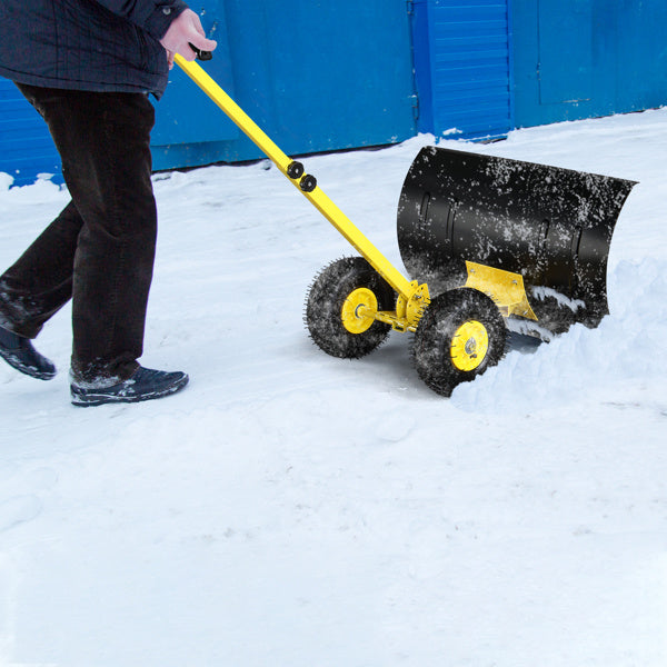 29" Wheeled Snow Pusher Shovel: Adjustable Handle Heavy-Duty Plow