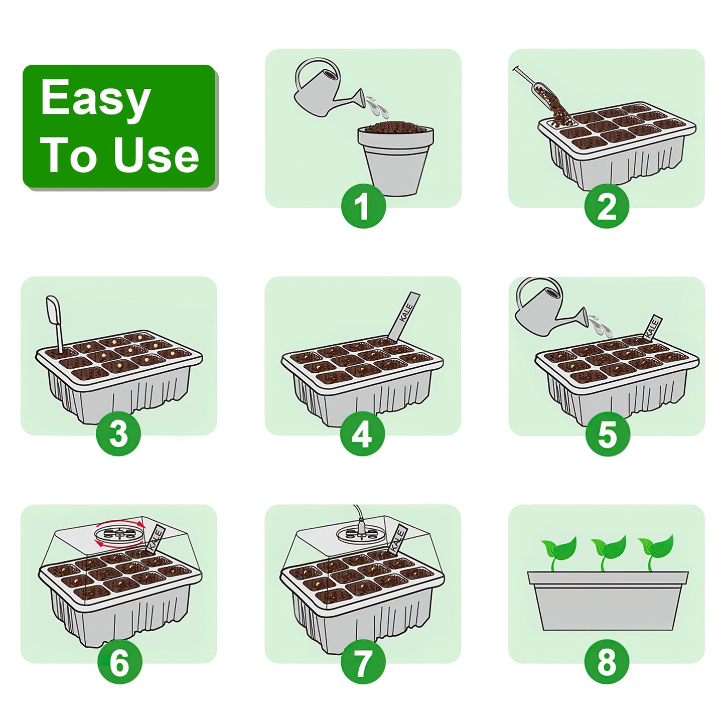 5-Pack Seed Starter Trays with Full-Spectrum LED Grow Lights and Timer