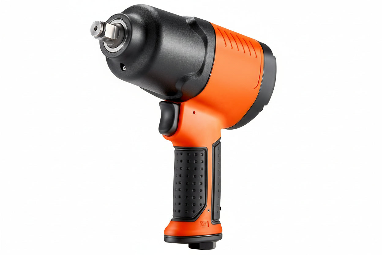 Orange and black Vevor impact wrench on a white background