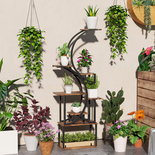 8-Tier Corner Plant Stand, 62" S-Shaped Shelf, Carbonized Steel